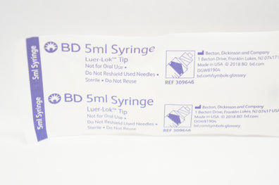 BD 309646 Becton Syringe, Luer-Lok Tip, 5 mL